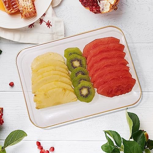 3 Pack Plastic Serving Trays for Party - Gold Serving Tray 8 x 11 Inch - Heavy Duty Dessert Trays for Food - Rectangular Party Serving Trays for Entertaining - Clear Cookie Platters