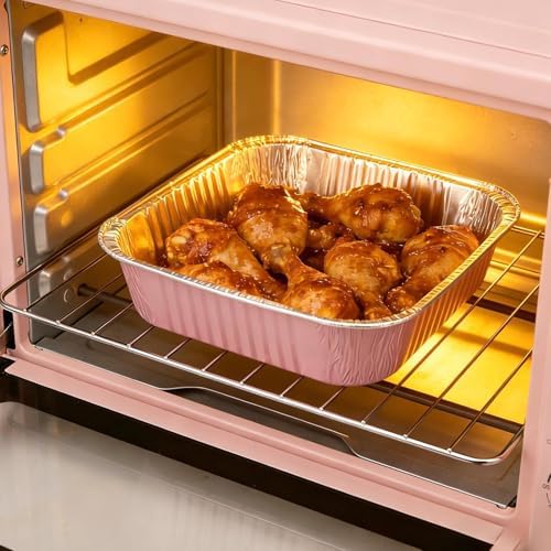 (35-Pack) Pink 8x8 Inch Disposable Aluminum Pans with Plastic Lids,Stickers and Cake Spoons,Square Cake Pans for Parties,Baking Trays,Foil Pans for Holiday Cooking, Parties Meal Prep, Storage