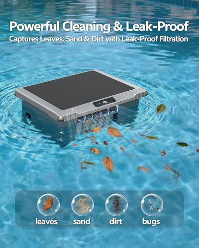 T1B Solar Powered Pool Skimmer Robot, Automatic Robotic Pool Surface Skimmer Cleaner with 24/7 Cleaning, Dual Charging Modes, Auto-Dock, Inground & Above-Ground Pools(Gary)