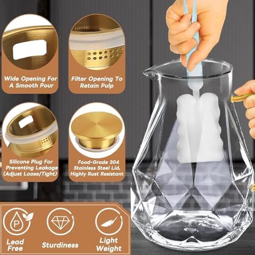 Glass Pitcher, 2.2 Liter Water Pitcher With Lid