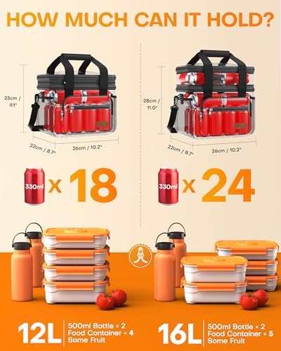 HOTOR Lunch Box Men Women Double-Layer Insulated Lunch Bag Grey 12L