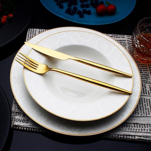 20 Piece Luxury Silverware Set for 4 Gold Mirror-Polished 18/10 Stainless Steel Heavy Flatware Set Modern Cutlery Set Knife/Fork/Spoon with Gifts for Home & Restaurant