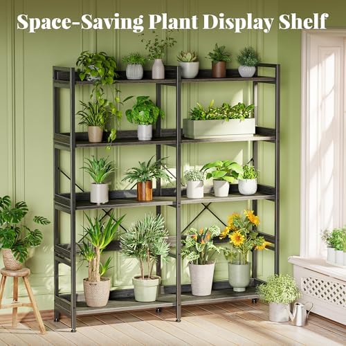 Huuger 5 Tier Bookshelf with 10 Open Shelves and Raised Baffle, Grey