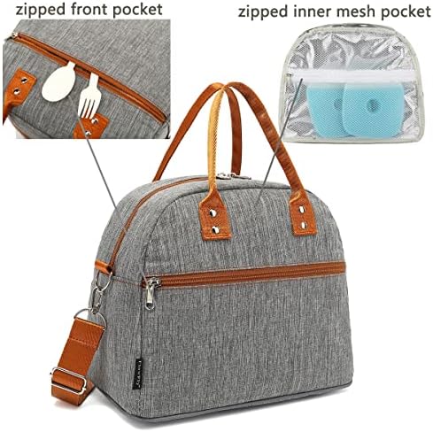 FlowFly Insulated Lunch Bag With Shoulder Strap for Women, Men, and Kids, Large and Reusable, Handle, Freezable Work and School Travel Tote and Meal Prep Organizer,Grey