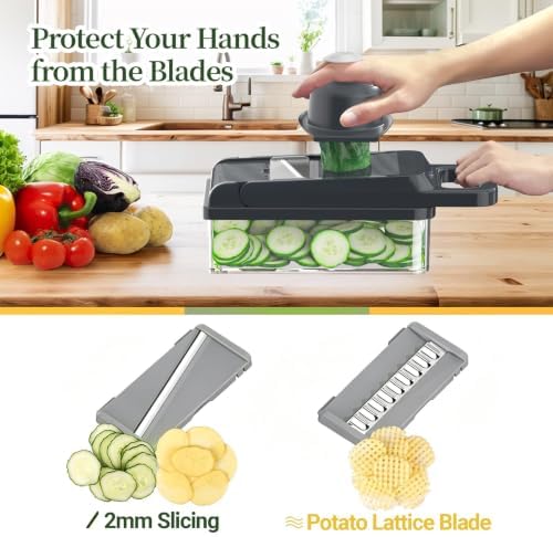 15-in-1 Vegetable Chopper 10 Blades, Veggie Cutter with Handle, Grey