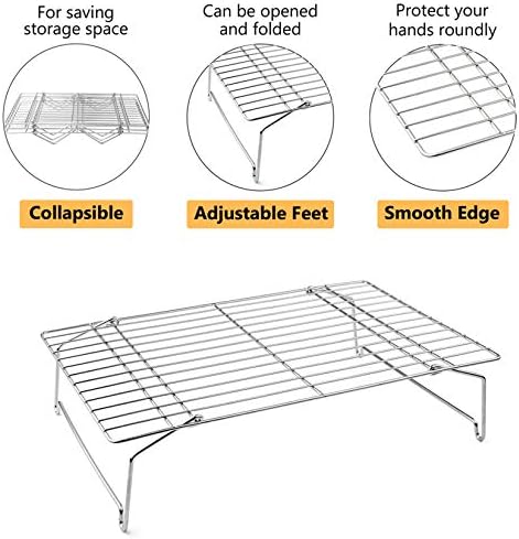 P&P CHEF Cooling Rack Set of 2, 2-Tier 16.5" x 11.4" Stackable Rack, Silver