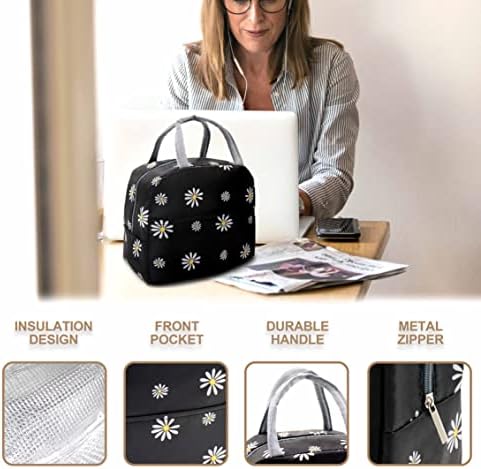 Sonuimy Insulated Lunch Bag Women, Reusable Cute Tote Lunch Box Black/White