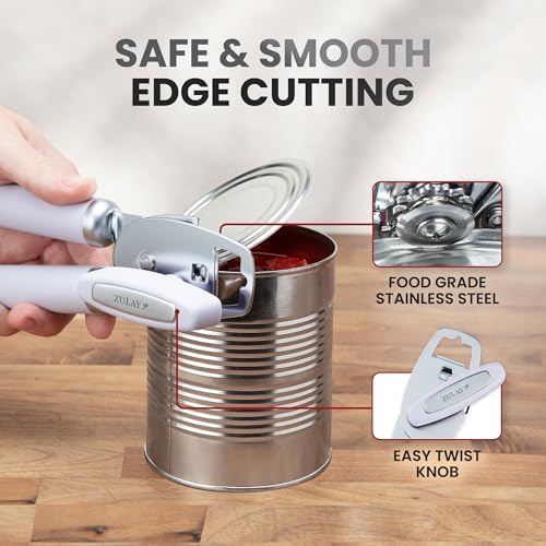 Zulay Kitchen Manual Can Opener Heavy Duty Patented Stainless Steel, Lilac