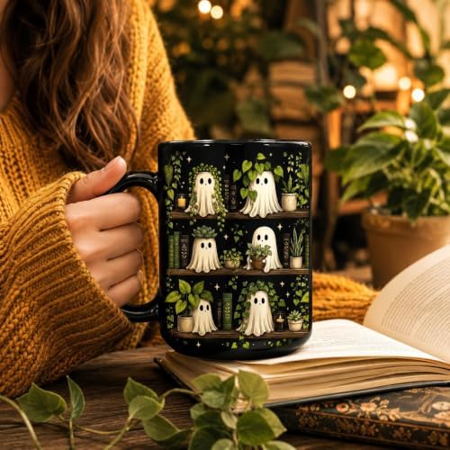 Hyturtle Cute Ghost Plant Mug 15 Oz And Keychain Book Lover Gifts