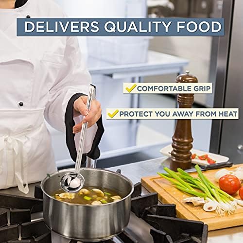 Fit Meal Prep Stainless Steel Soup Ladle - One-Piece Sauce Spatula with Hook Handles, Commercial Grade Serving Spoon, Kitchen Tool for Restaurant or Home Cooking, 13.75” Long - [Pack of 2] 4 Oz