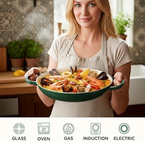 3 Quart Enameled Cast Iron Braiser, Non Stick Enameled Cast Iron Skillet with Lid, Dutch Oven Skillet with lid up to 500°F for Oven, Stove, Grill, Shallow Dutch Oven for Cook, Bake (Green)