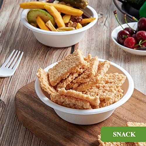 Vplus 200 Pack 12 OZ Compostable Paper Bowls, Bagasse Bowls，White