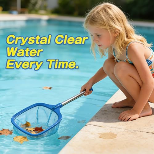 FEED GARDEN Hot Tub Pool Skimmer Spa Net with 12'' Aluminum Pole 11" x25" Blue Mesh, 6-Inch Deep for Small Above Ground Pools Pick Up Fine Debris Lightweight Leaf Net