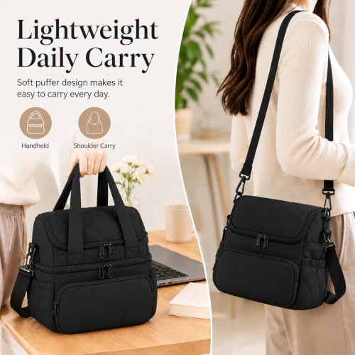 Lunch Bag for Women Large Insulated Lunch Box Double Deck Puffer Lunch Tote