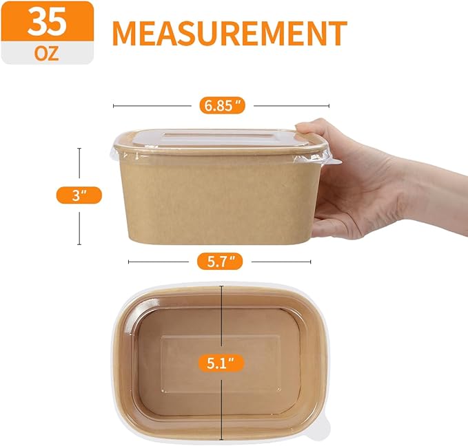 Celel 50 Pack 35 oz Paper Food Containers with Lids, Paper Meal Prep Containers Microwavable and Freezer Use Cardboard Food Concertinas - 50 Bowls 50 Lids