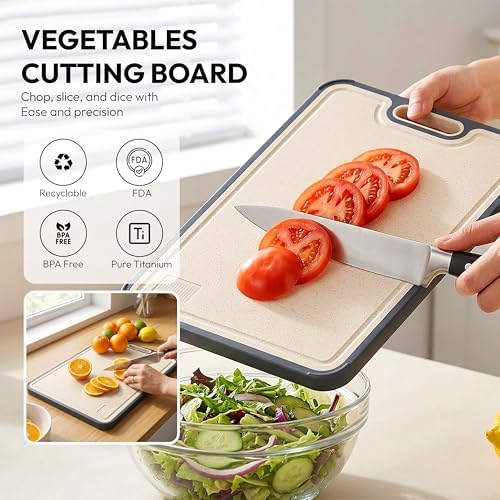 ELK DESIGNS Titanium Cutting Board - Double Sided Food Grade Chopping Board For Kitchen - Pure Titanium/PP, Non Porous Odor Resistant Cutting Board for Meat, Vegetables & Fruits, Large Size