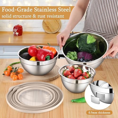 LIANYU Mixing Bowls with Visible Lids, 3Pcs Stainless Steel Kitchen Bowl