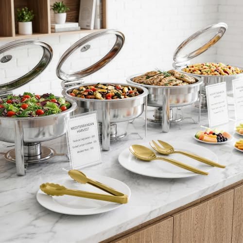 24 Pcs Disposable Gold Plastic Serving Utensils Set, Forks Spoons Tongs