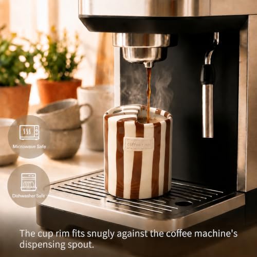 Ceramic Coffee Mug with Half Lid 12oz, Retro Striped