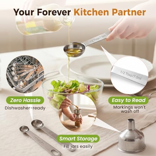 13PCS Measuring Cups and Spoons Set, Premium Heavy Duty Steel Measuring Spoons Cups Set with Metric and US Measurements, Set for Measuring Dry and Liquid Ingredients