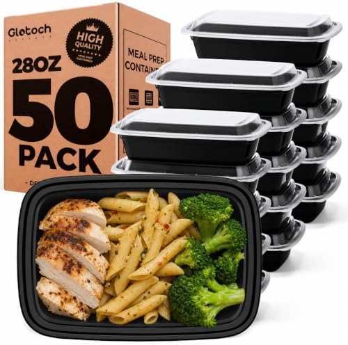 Glotoch Meal Prep Containers with Lids, 28 oz, 50 Pack (100-Piece)
