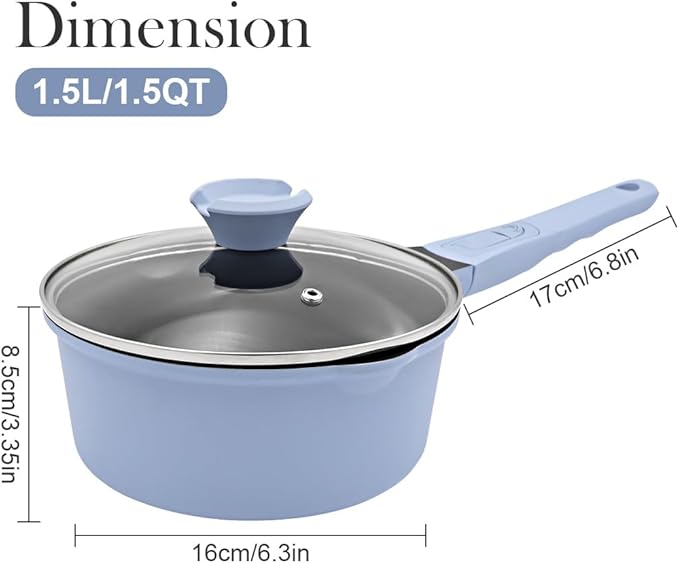 Small Sauce Pan with Lid, 1.5 Qt Saucepan with Lid, Non Stick Sauce Pan, Milk Pot & Sauce Pot & Saucepan with Pour Spout, Detachable Handle Milk Pan, Induction Compatible, Oven Safe,PFOA-Free
