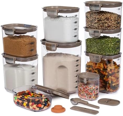 ProKeeper+ Airtight Food Storage Container Set – Clear Plastic Flour and Sugar Canister Set with Magnetic Accessories for Kitchen Organization (Taupe, 13-Piece)
