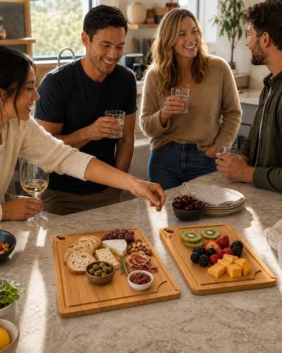 Extra Large and Large Cutting Board Set of 2, Bamboo Non Toxic Cutting Board Set with Deep Juice Groove Side Handles, Wood Cutting Boards for Kitchen,Charcuterie, Meat, Vegetables and Fruit