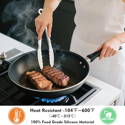 HOTEC Silicone Kitchen Tongs for Cooking, 9-Inch Serving Tongs, Set of 3