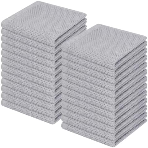 Homaxy 100% Cotton Waffle Weave Kitchen Dish Cloths 24-Pack, Light Gray