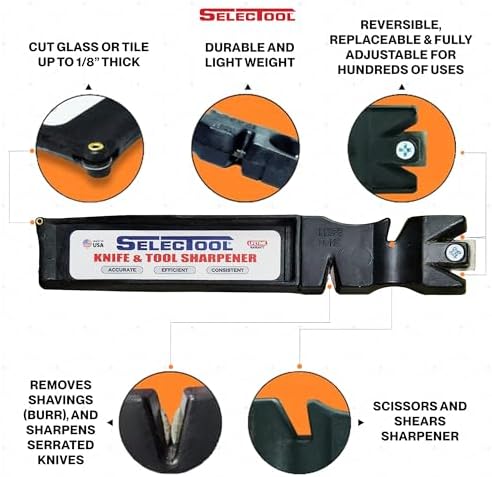 SELECTOOL Multi-Purpose Knife & Tool Sharpener – Manual Sharpener for Kitchen Knives, Pocket Knives, Scissors, Axes & Garden Tools – Made in USA, 1 Pc