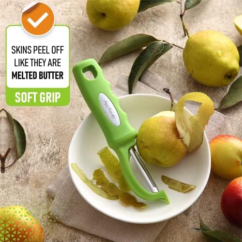 Spring Chef Swivel Vegetable Peeler for Kitchen w/Soft Grip Handle, Green