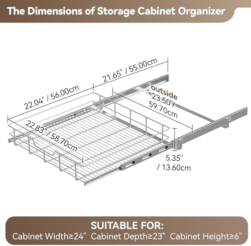 Pull Out Cabinet Organizer 24" W X 22" D, Chromed, Full Slide Out Drawers