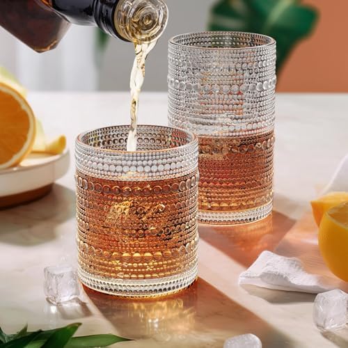 Hobnail Drinking Glasses Set of 12 Kitchen Glass Cups Glassware, Clear