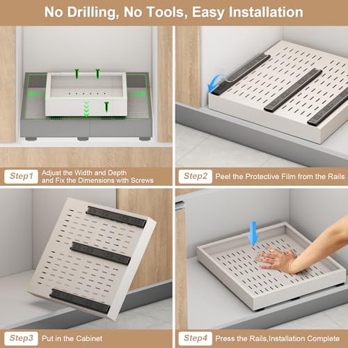 Fokyfok Pull out Cabinet Organizer,11"-16"W,17"-24"D,Expandable,Adhesive
