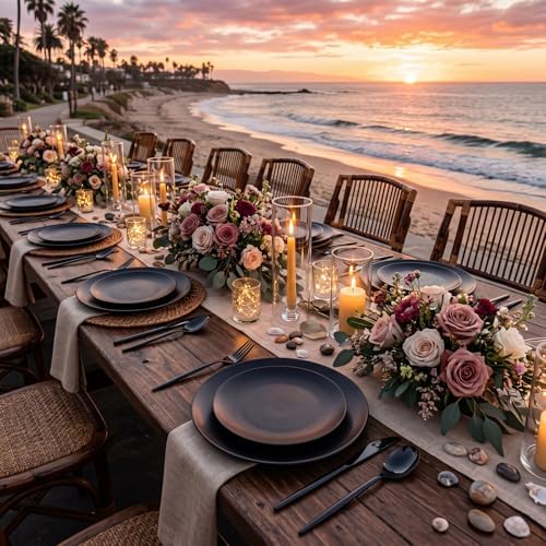 ejonirinjonir 150pcs Frosted Black Plastic Plates Plastic Plate for Wedding