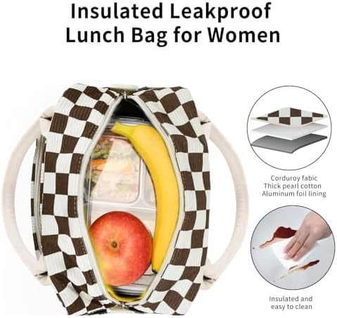 GASSDA Lunch Box for Women Insulated Lunch Bag Women Adult Cute Lunch Bags Reusable Lunchbox Cooler Tote Bag for Work Picnic (White-Coffee)
