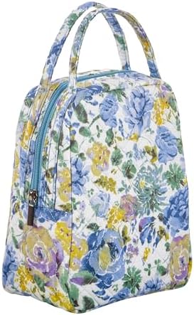 Machine Washable Women Quilted Fabric Insulated Reusable Cooler Lunch Bag Tote Adult Thermal Lunch Box Storage Bag for Ｗork (Floral #2)