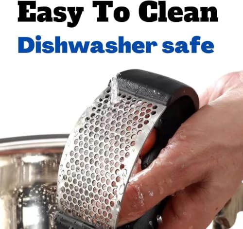 Garlic Press - Stainless Steel Rust Proof & Dishwasher Safe Garlic Twister Mincer, Durable Garlic Crusher Chopper with Peeler, Brush, Easy to Clean, Kitchen Gadgets Tool for Garlic, Ginger, Spices