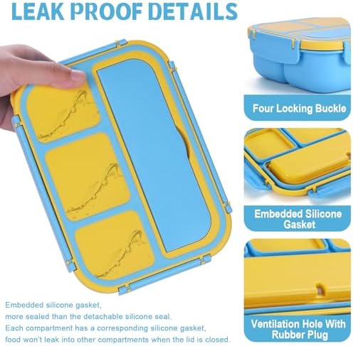 shell and turtle Bento Box for Kids Girls Boys, Bento Box Adult Lunch Box with 4 Compartments, Lunch Containers with Utensils, Sauce Jar, Muffin Liners for School, 40 Oz/5 Cup, Blue