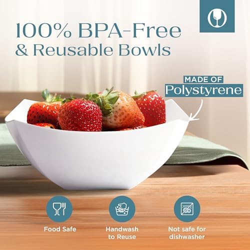 4 Pack Disposable White Plastic Serving Bowls Square Party Candy Use 16oz