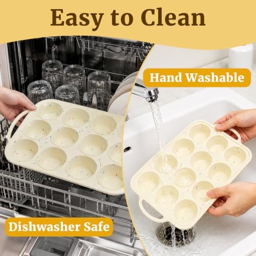 CAKETIME Silicone Muffin Pan, Metal Reinforced Frame Regular Size 2.8 Inch Cupcake Pan with Handle 12 Cups Nonstick Muffin Tray for Baking BPA Free 1 Pack