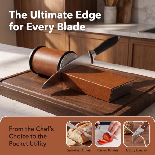 Hatori Knife Sharpener.Magnetic Fixed‑Angle Diamond Sharpening System,15° & 20°Angle Guide Block,Dual Grit Manual Kitchen Sharpener for Straight‑Edge Chef Knives,Compact Portable Knife Sharpening Tool