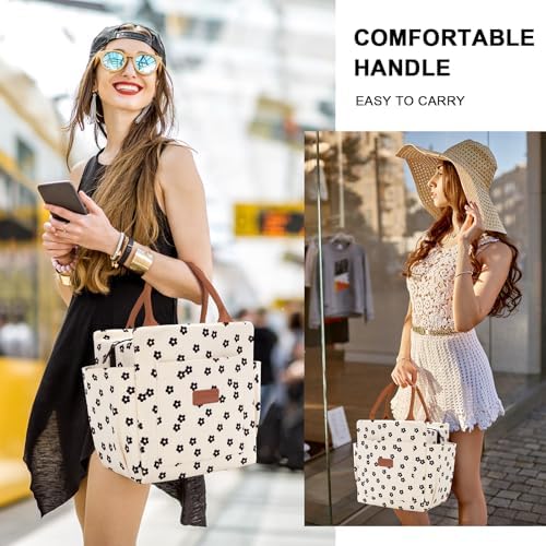 Joymee Lunch Bag Women Insulated Corduroy Reusable - Black Floral