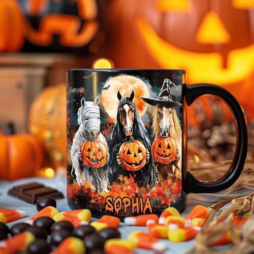 Personalized Halloween Horse Coffee Mug, Horse Lover Mug Gift for Women