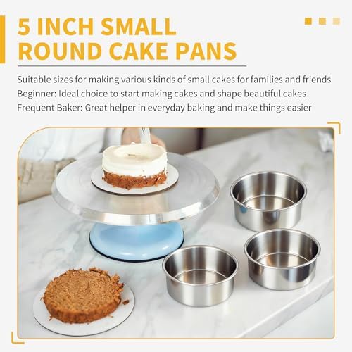TeamFar 5 Inch Cake Pan Set of 3, Stainless Steel Small Layer Cake Pans Tin