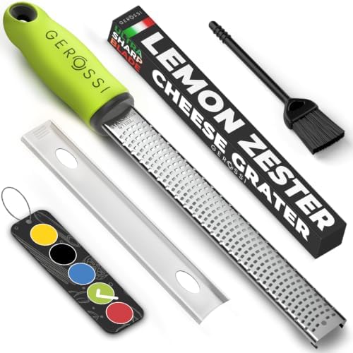 Stainless Steel Cheese Grater & Lemon Zester w/Extra Sharp Blade - Perfect for Lemon, Parmesan, Garlic, Chocolate - Spice Up any Dish in Seconds w/Your Premium Citrus Hand Grater with Handle - Green