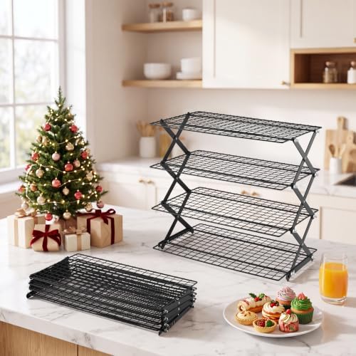 LIANYU 4-Tier Cooling Rack for Baking & Cooking, Collapsible & Space-Saving
