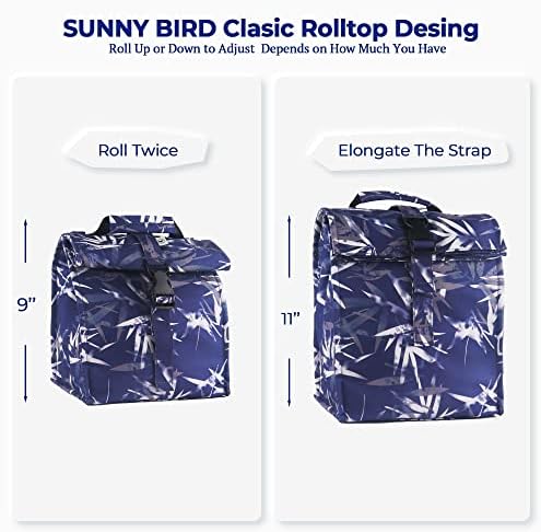 SUNNY BIRD Insulated Lunch Bag Rolltop Lunch Box (Blue Bamboo)