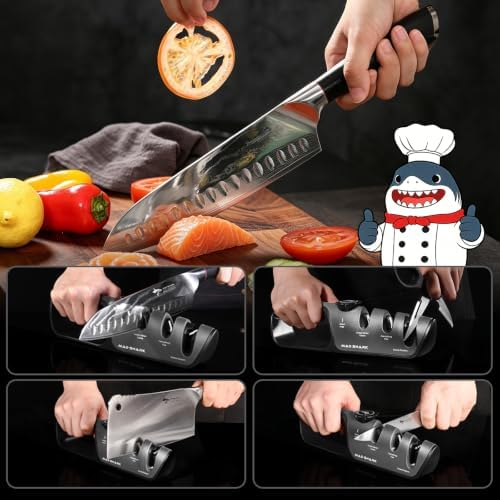 MAD SHARK Knife Sharpener, 6 Adjustable Angles Coarse&Fine Manual Sharpener